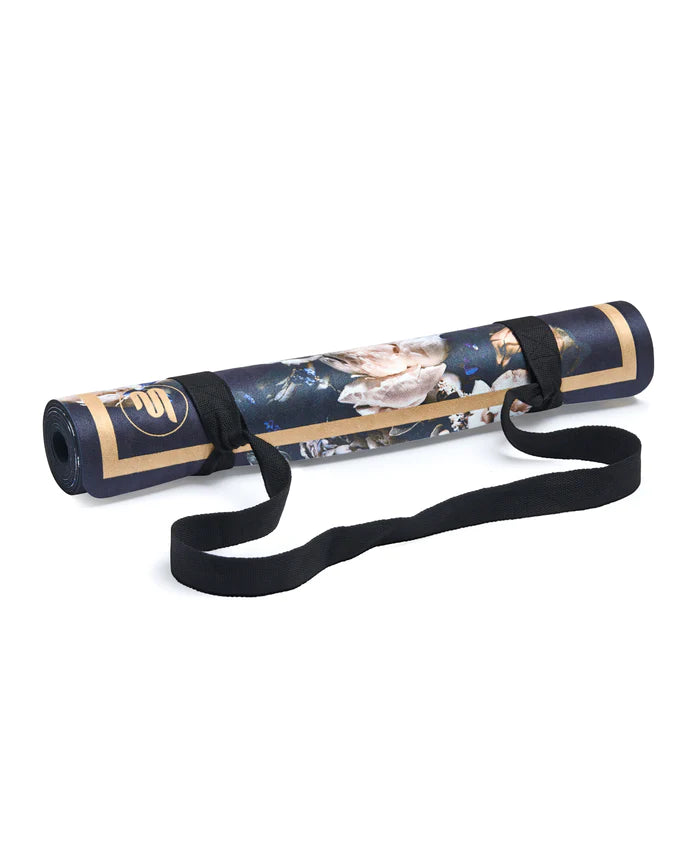 Luxe Eco Yoga Mat - Peony Print with Gold Trim